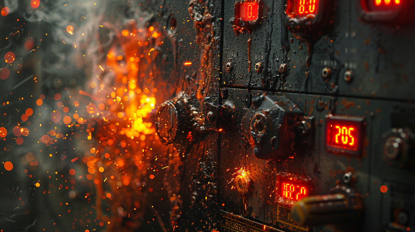 Image simulating an electrical fault or burnout on a busbar connection