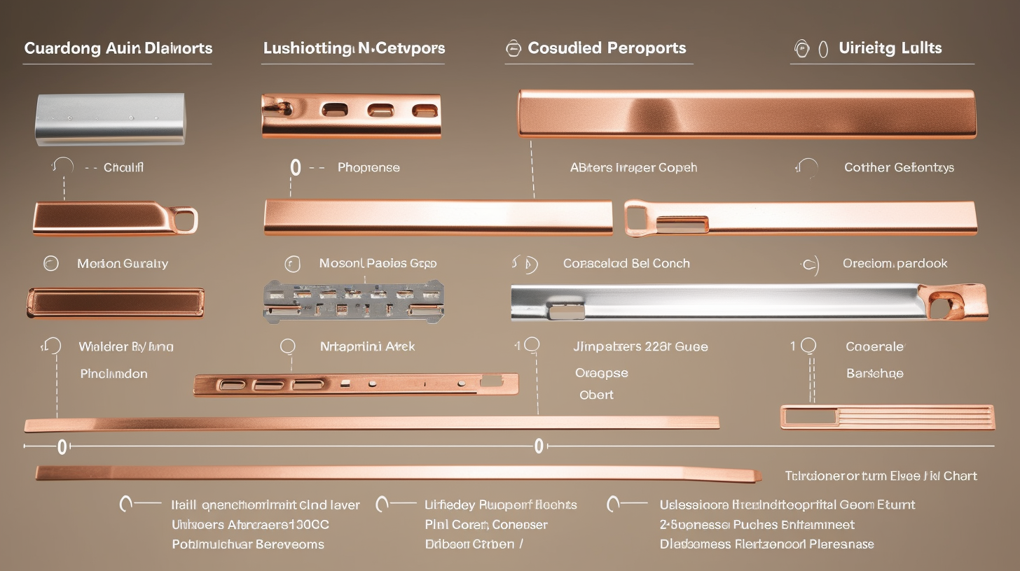 Close-up of different busbar materials with surface treatments