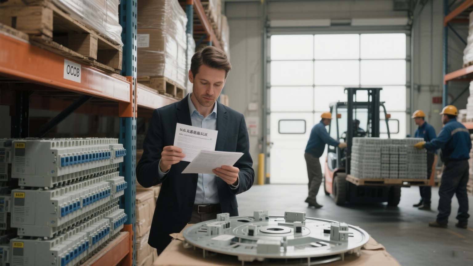Engineer examining quality details of MCCB pan assembly