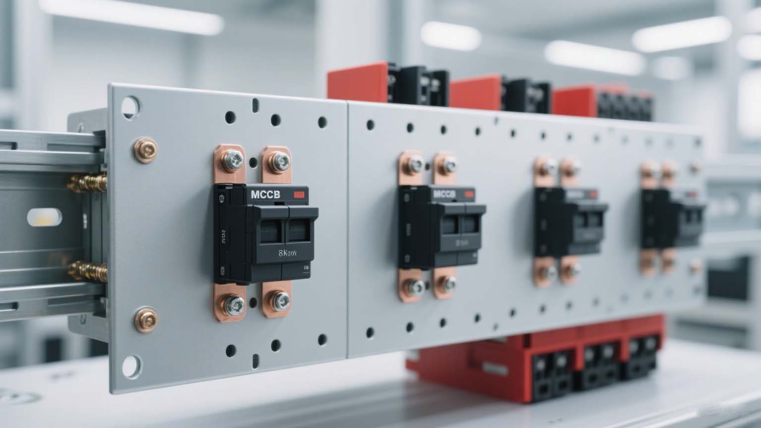 MCCB pan assembly with installed circuit breaker