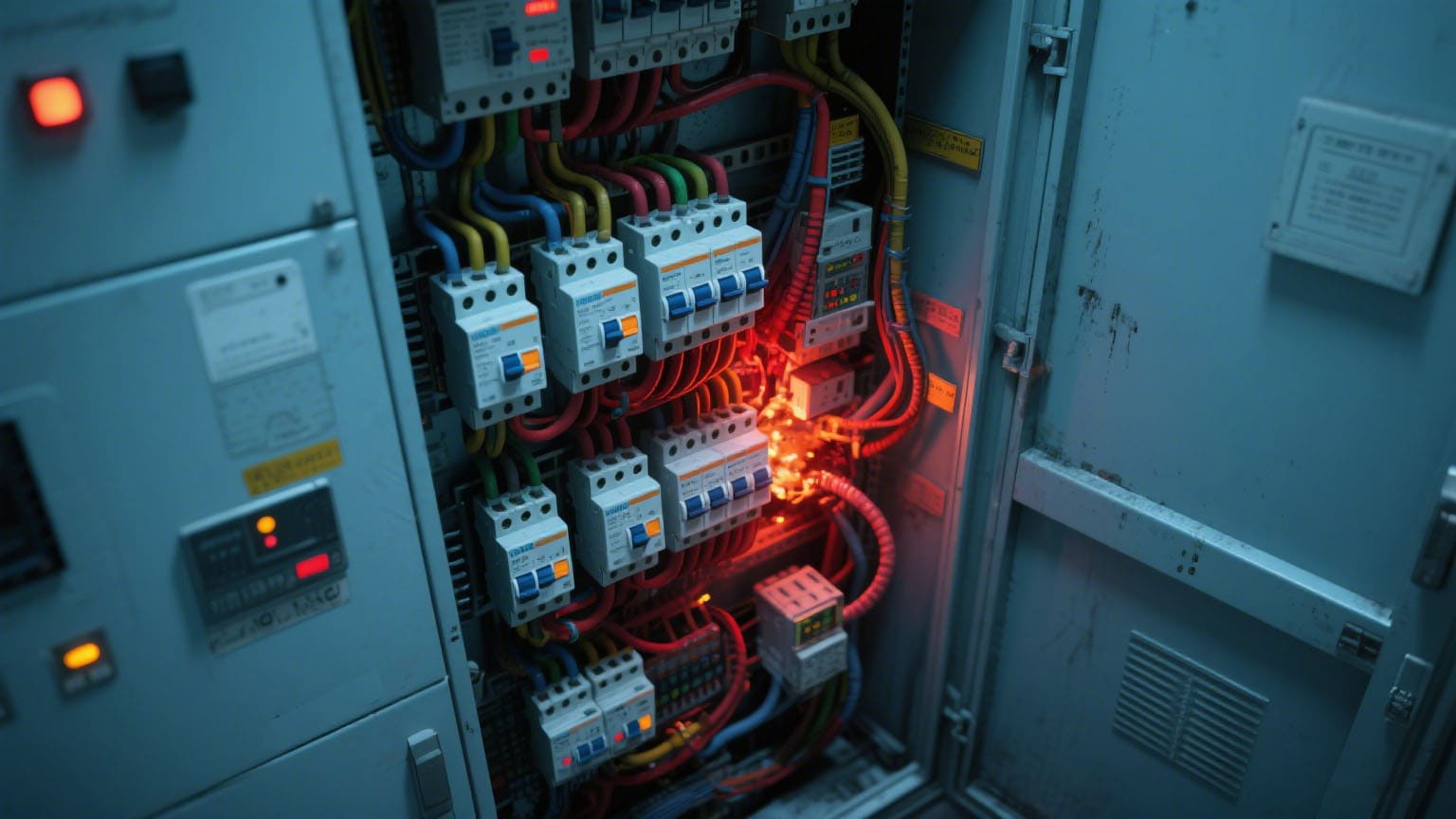 MCCB with visible trip mechanism and settings