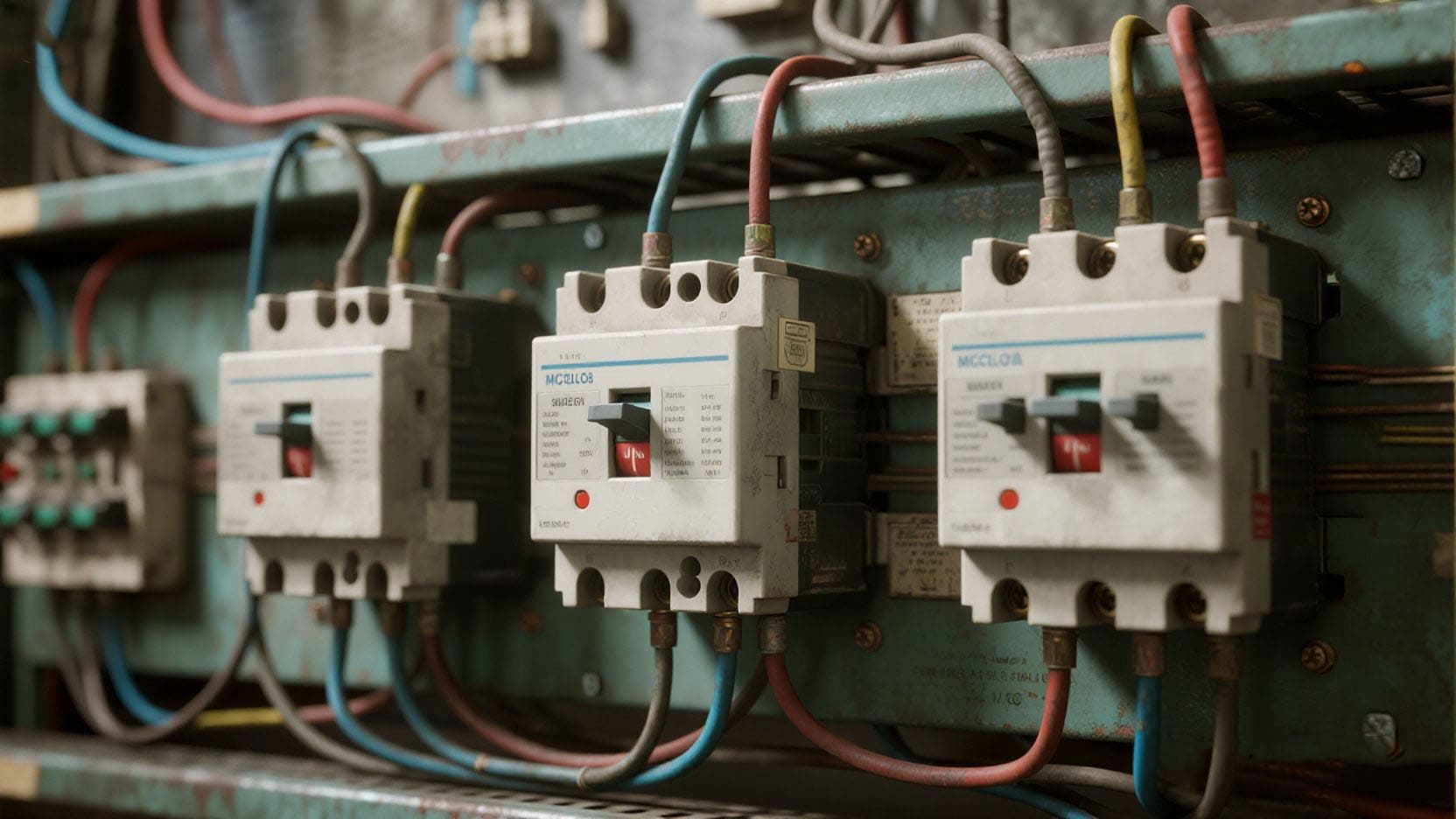 inside view of MCCB panel showing busbars and breakers
