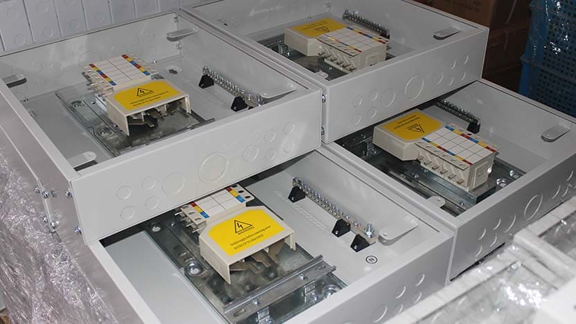 open distribution box showing internal components