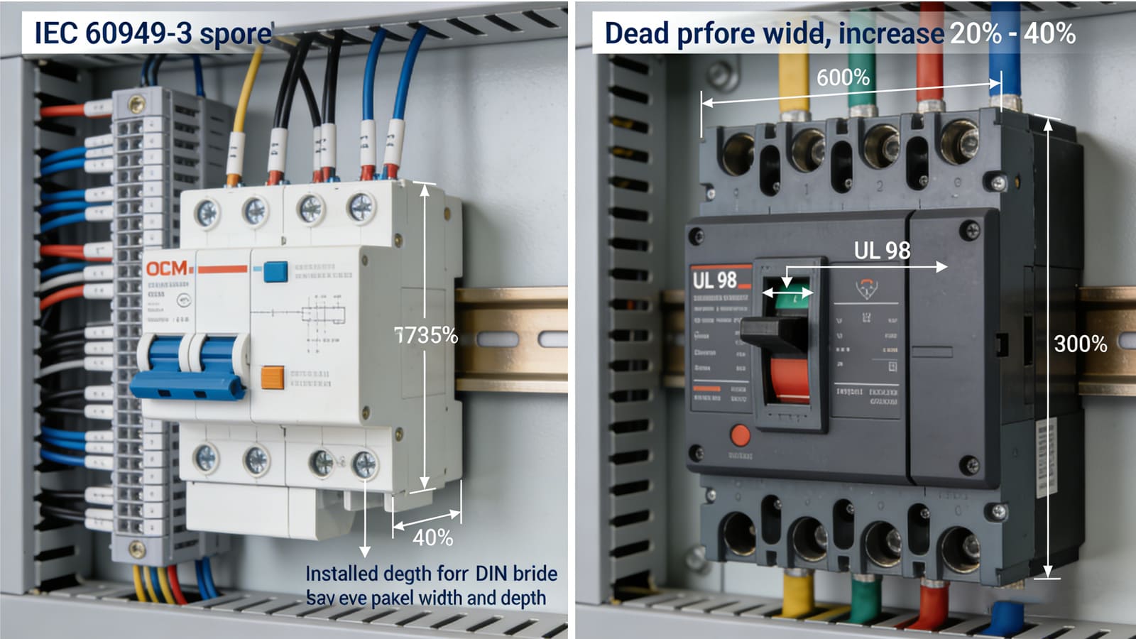 Size comparison IEC vs UL mounting footprint Compact IEC Fuse Switch vs Bulkier UL Disconnect