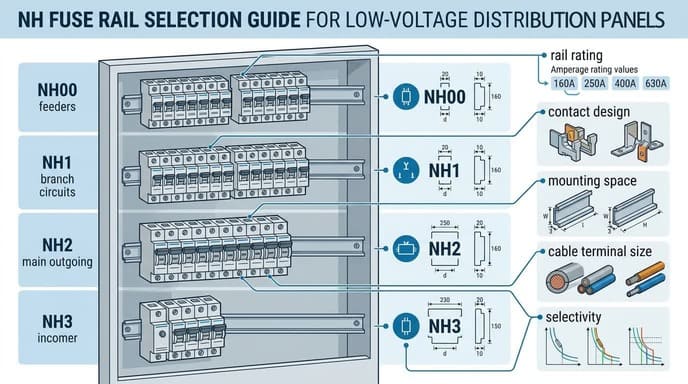 NH fuse link compatible fuse rail